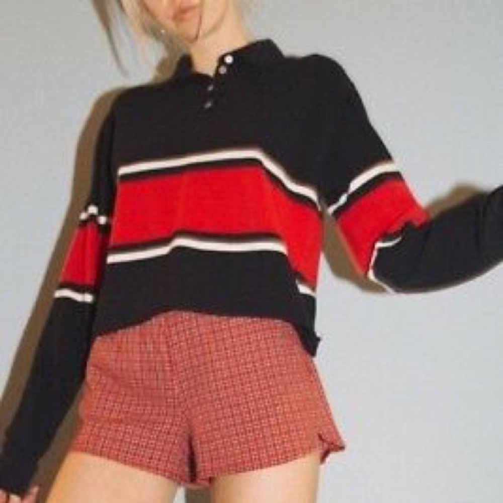 Rare Brandy Melville Button Down LongSleeve sweater red white blue John galt NWT